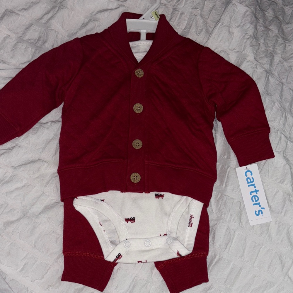 Carter's Burgundy Cardigan and White Bodysuit Set